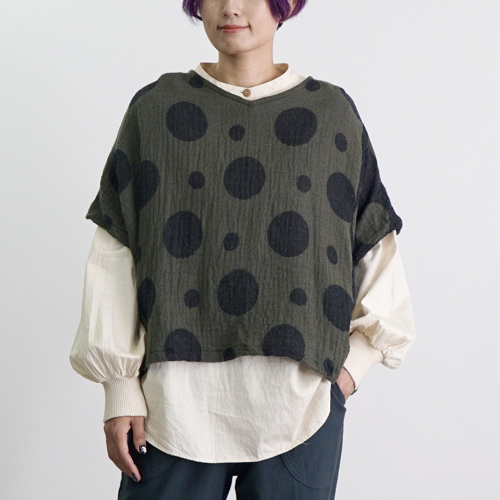 ウールガーゼドットTシャツ/グリーン/尾州織物