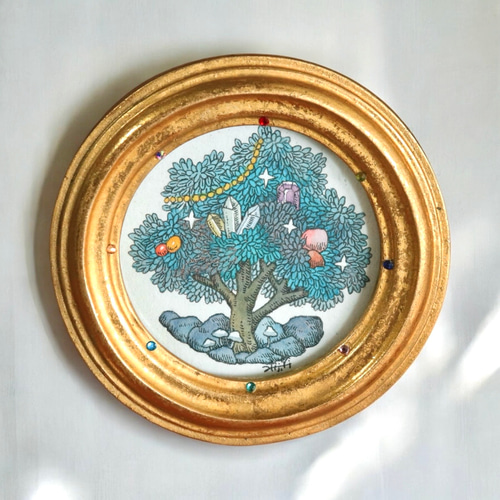 油絵 油彩 油彩画 絵 絵画 円形ミニ絵画 【シマエナガ】 絵画
