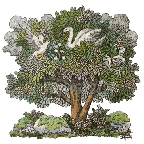 受注生産】ミニ原画「夢想の木」ペン画 オリジナルフレーム 植物