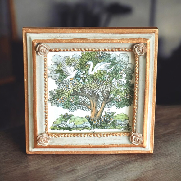 受注生産】ミニ原画「夢想の木」ペン画 オリジナルフレーム 植物