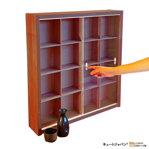 陶器 骨董 徳利 お猪口 収納 コレクションケース １６マス アクリル障子付 徳利 お猪口 和食器 焼物 陶器 陶芸 骨董 コレクション 収納ケース