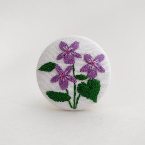 受注制作】すみれの花刺繍ブローチor刺繍ヘアゴム 菫 ブローチ かな