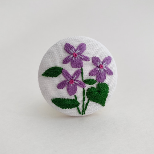 受注制作】すみれの花刺繍ブローチor刺繍ヘアゴム 菫 ブローチ かな