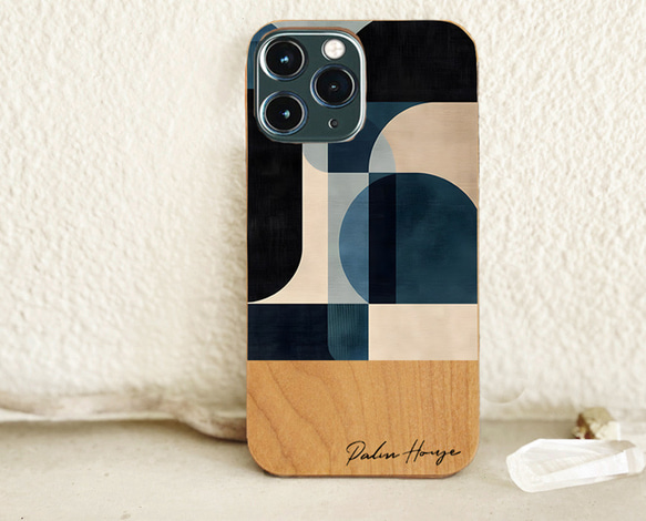 天然木♡名入れ♪ INDIGO BLUE ART iPhoneケース アート スマホケース