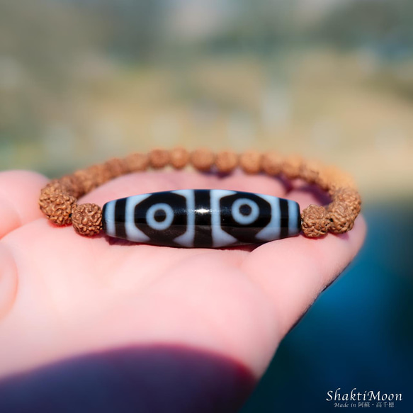 【虎牙六眼天珠 仕事 商売繁盛 勝負 成功 至純高級天珠】お守りルドラクシャブレスレット 菩提樹の実 全チャクラ対 1枚目の画像