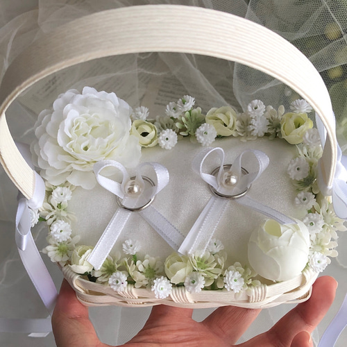クラフトかご♡ホワイト×グリーン♡人気の組み合せカラー♡リング