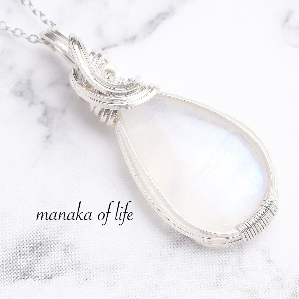 ブルームーンストーン ペンダントトップ ワイヤーラッピング silver935 アルゲンティウムシルバー 送料無料