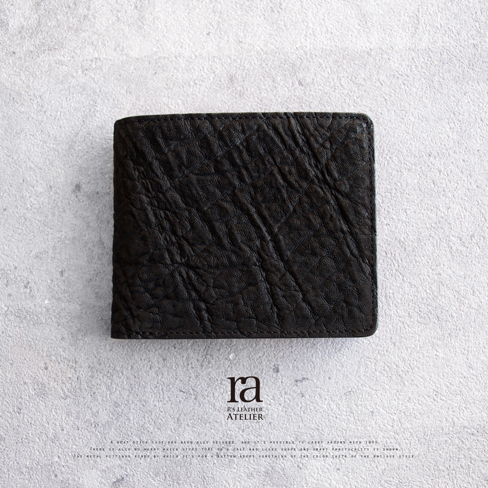 稀少象革 バイカラー二つ折り短財布 / エレファントレザー ブラック 希少 グリーン 緑