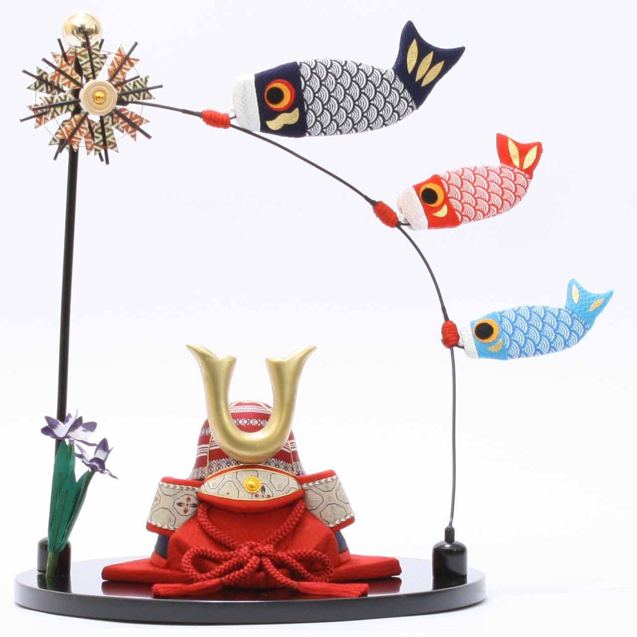 五月人形 コンパクト おしゃれ モダン インテリア  収納 作家 伝統工芸士 木目込かぶと　博多織　赤　チリメン鯉飾り