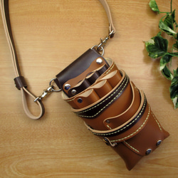 キャメル＆焦げ茶6丁革ベルト付き本革シザーケースSCL-154/CCA