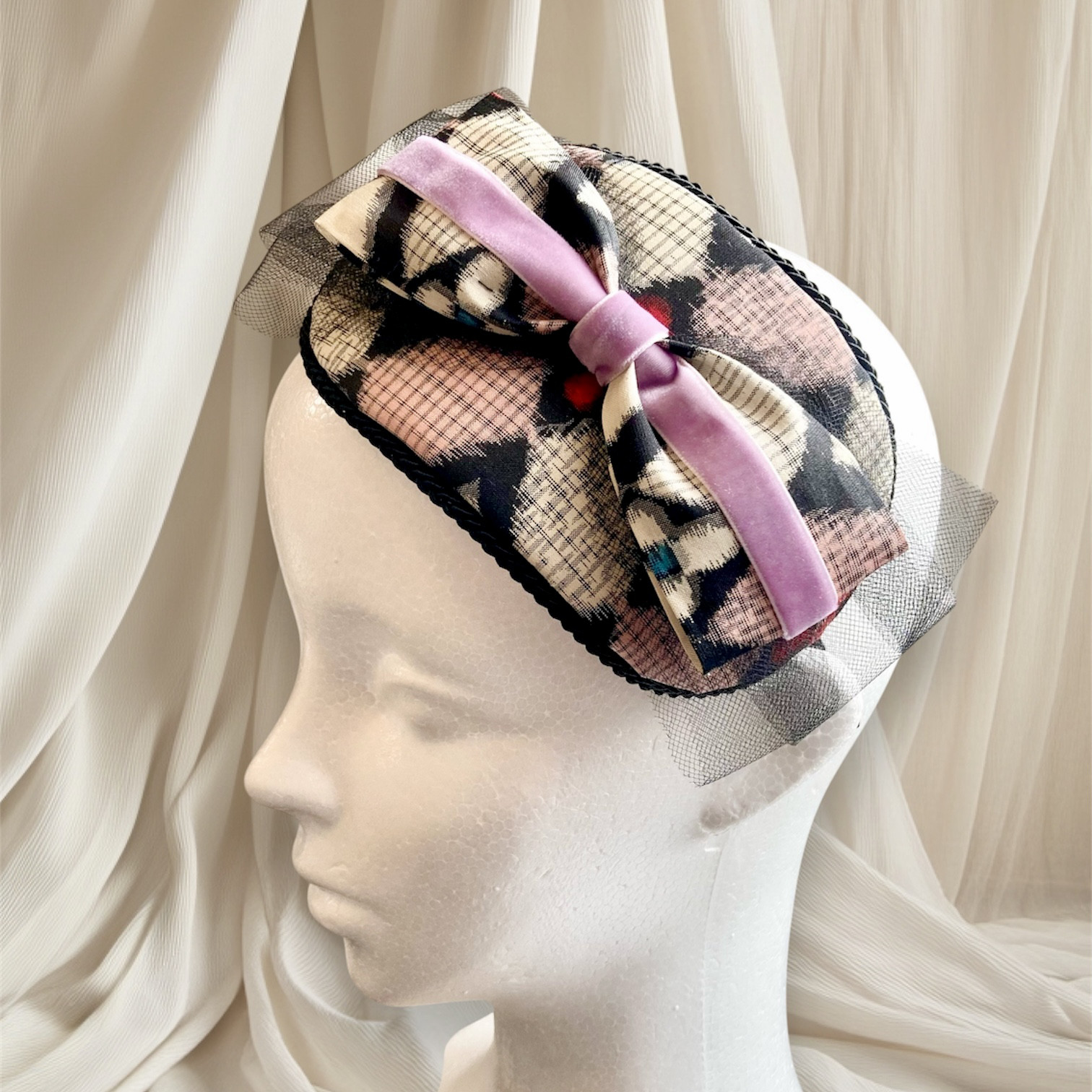 ✤アンティーク銘仙ヘッドドレス 幾何学/ラベンダー✤