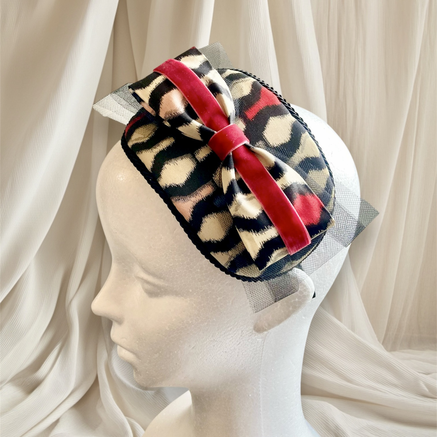 ✤アンティーク銘仙ヘッドドレス 幾何学/レッド✤