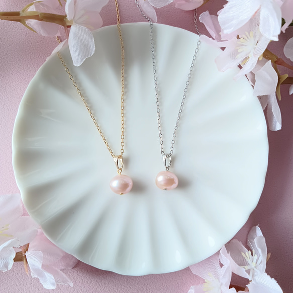淡水パールのさくらネックレス/金属アレルギー対応/桜2025/328 淡水パールのさくらネックレス/金属アレルギー対応/桜2025/328