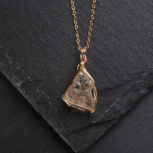 オレゴンサンストーン 原石 鉱物 ワイヤーラッピング ネックレス 14kgf