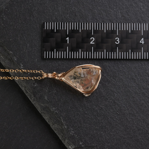 オレゴンサンストーン 原石 鉱物 ワイヤーラッピング ネックレス 14kgf