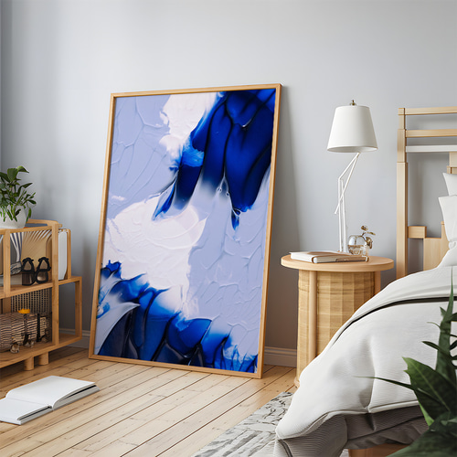 アートポスター 抽象画 ブルーインク 水彩 にじみ 青 白 モダン