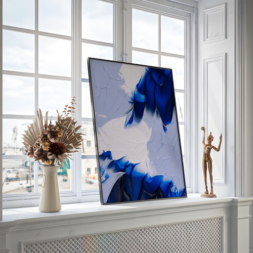 アートポスター 抽象画 ブルーインク 水彩 にじみ 青 白 モダン