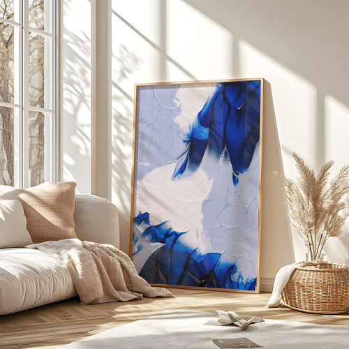 アートポスター 抽象画 ブルーインク 水彩 にじみ 青 白 モダン