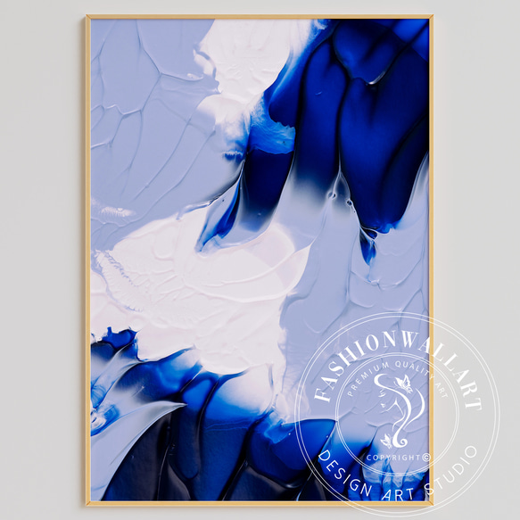 アートポスター 抽象画 ブルーインク 水彩 にじみ 青 白 モダン