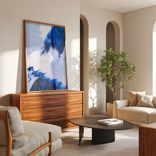 アートポスター 抽象画 ブルーインク 水彩 にじみ 青 白 モダン