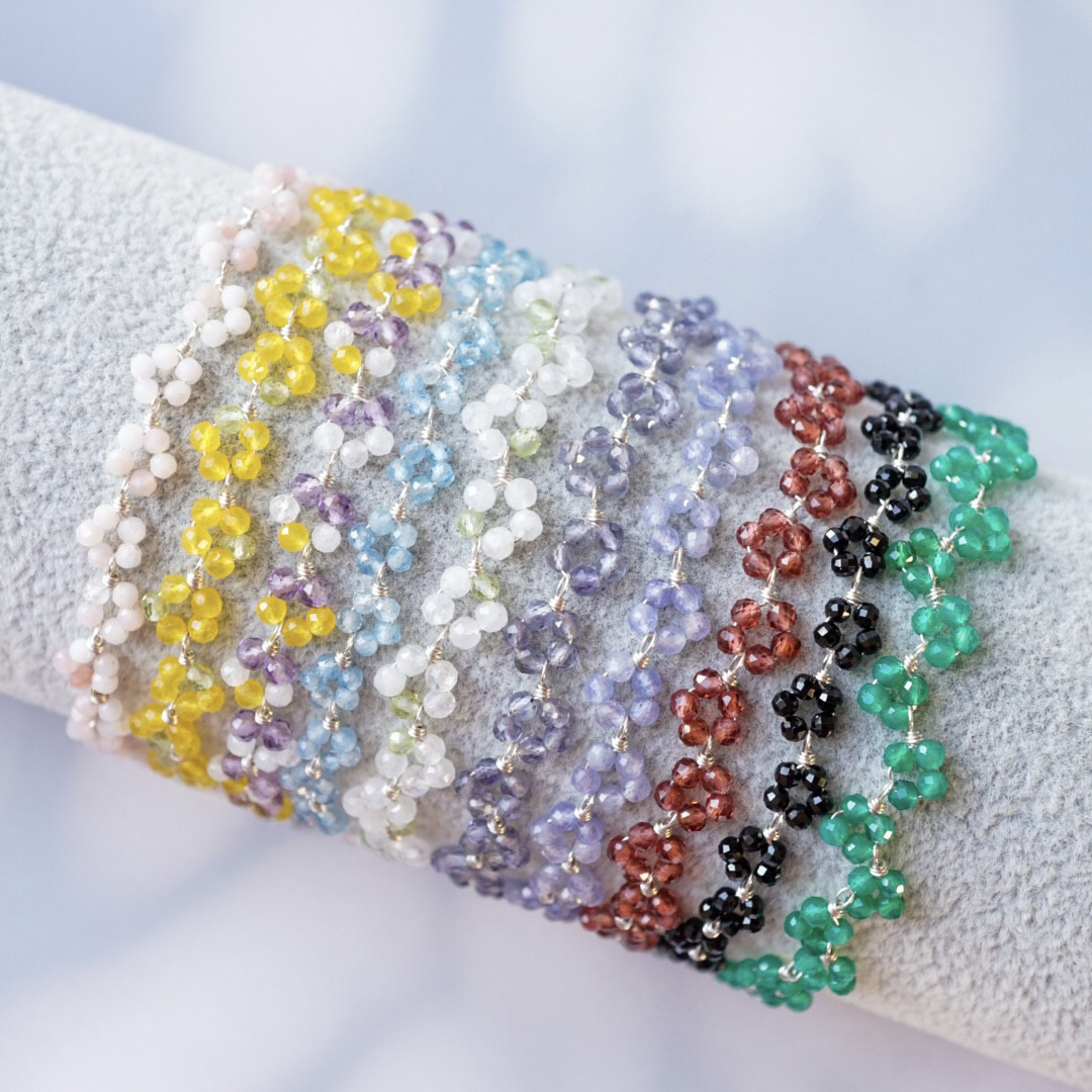 【選べる花冠】ブレスレット 桜 ミモザ ネモフィラ 勿忘草 天然石 春 ギフト silver925 金属アレルギー対応