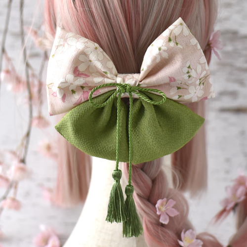 ☆2wayリボン【さくらもち】ブローチ＆髪飾り/桜餅 ブローチ