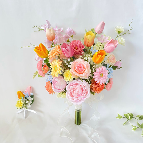 オーダーメイド】チューリップ とローズの パステル クラッチブーケ
