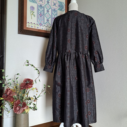 ☆ 着物リメイク/大島紬/一点もの/正絹/ギャザーワンピ―ス