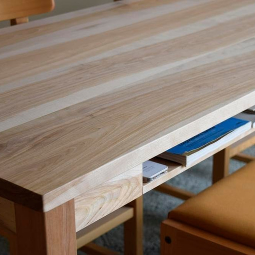 カバ桜の棚付きダイニングテーブル 150x80cm【212】 カバ桜の棚付きダイニングテーブル 150x80cm【212様専用