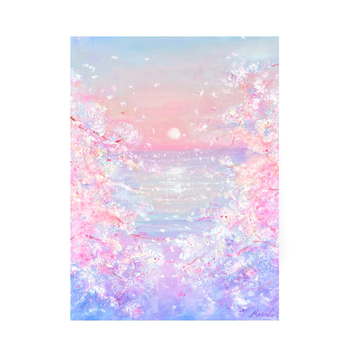 油絵 原画 オリジナル 「桜と海3」送料無料 絵画 Masako's Gallery
