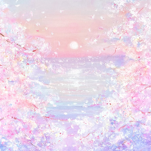 油絵 原画 オリジナル 「桜と海3」送料無料 絵画 Masako's Gallery
