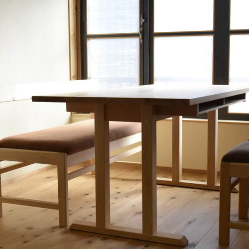 ○棚付きダイニングテーブルW150 国産ひのき無垢材 ダイニング