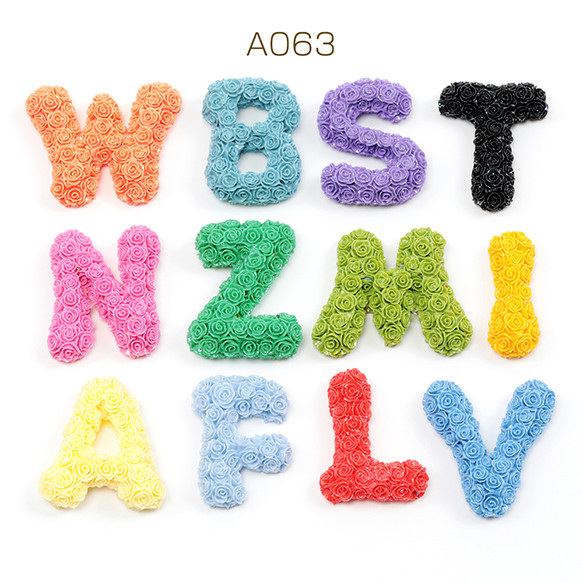 A063 24個 アクリル貼り付けパーツ 英語ミックス 文字 カラフル