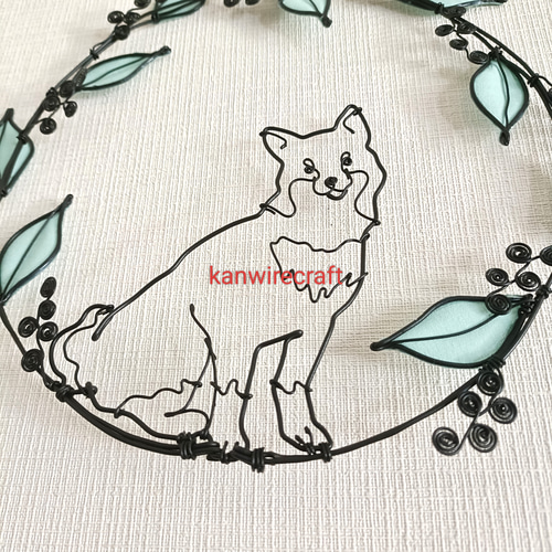 ワイヤーアート ワイヤークラフト リース 柴犬 タン 黒 ウォール