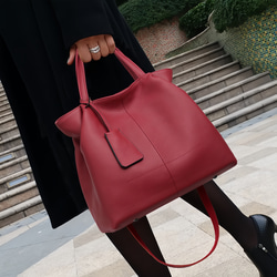 優雅な気質！•カーキ|黒|カラメル|ワインレッド|4色•3WAY•厚手な天然軟めな牛革ハンドバッグ•牛革ショルダーバッグ 5枚目の画像