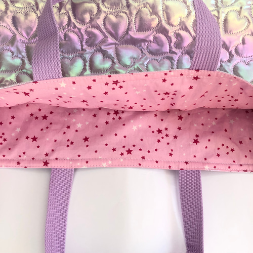 44×28 横長 レッスンバッグ ハート キルト ハンドメイド 女の子