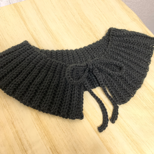 a59】かぎ針編み シンプル リブ リボン ブラック ソックヤーン つけ襟