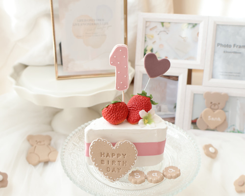 いちごのショートケーキ風クレイケーキ☆1歳誕生日ケーキ 誕生日