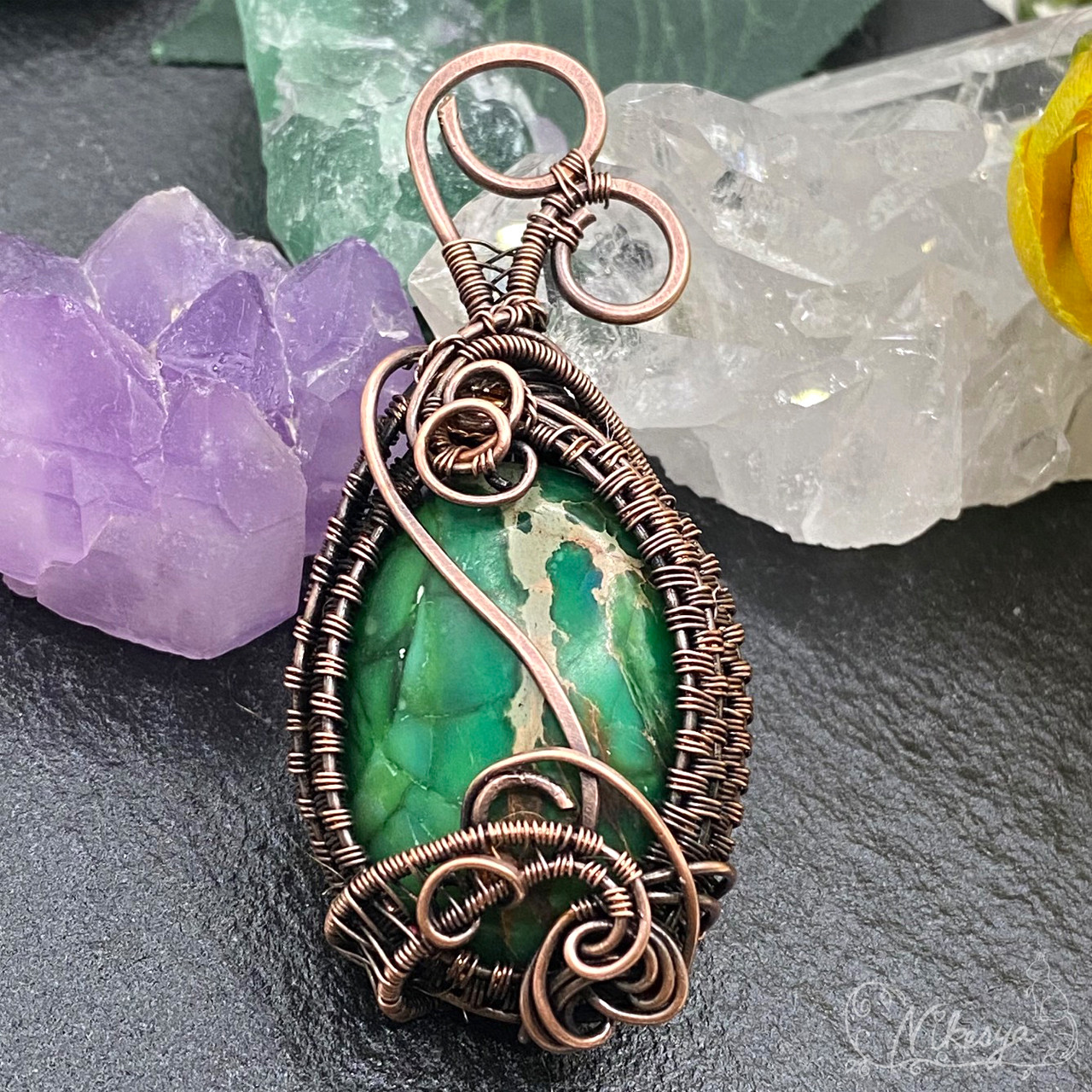 グリーンシーセデメントジャスパーのペンダントトップ【ワイヤーアクセサリー】【一点もの】【送料無料】