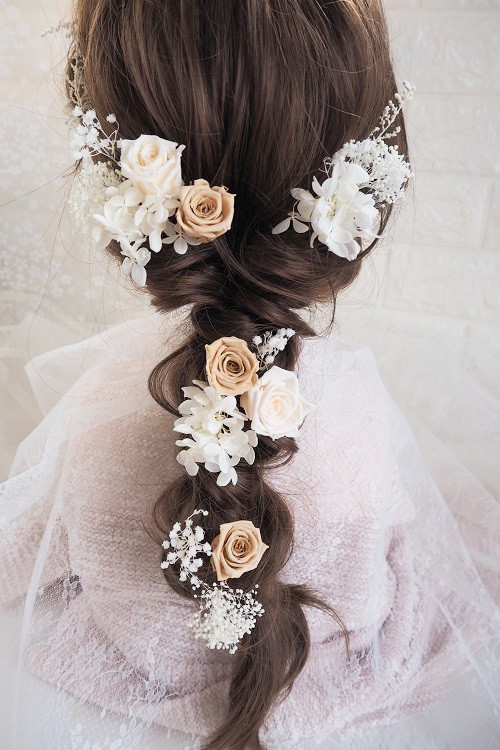 プリザーブドフラワーのバラ♡かすみ草のヘッドドレス＊ウエディング＊前撮り＊和婚＊ヘアアクセサリー＊