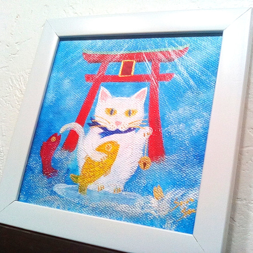 風水吉祥幸せ絵画＊招き猫と鳥居 大漁 空と海 豊かさ 知恵 戦略 策略家