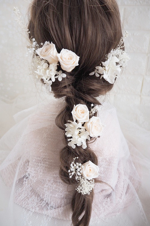 プリザーブドフラワーのバラ♡かすみ草のヘッドドレス＊ウエディング＊前撮り＊和婚＊ヘアアクセサリー＊