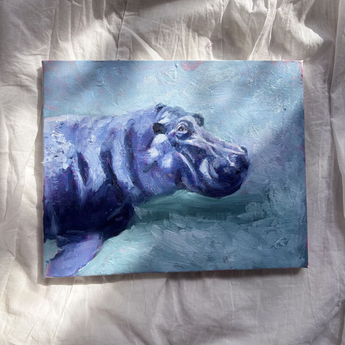 カバ 油絵 絵画 ｺﾊﾞﾌｧﾐ 通販 18956285｜Creema(クリーマ) ハンドメイド