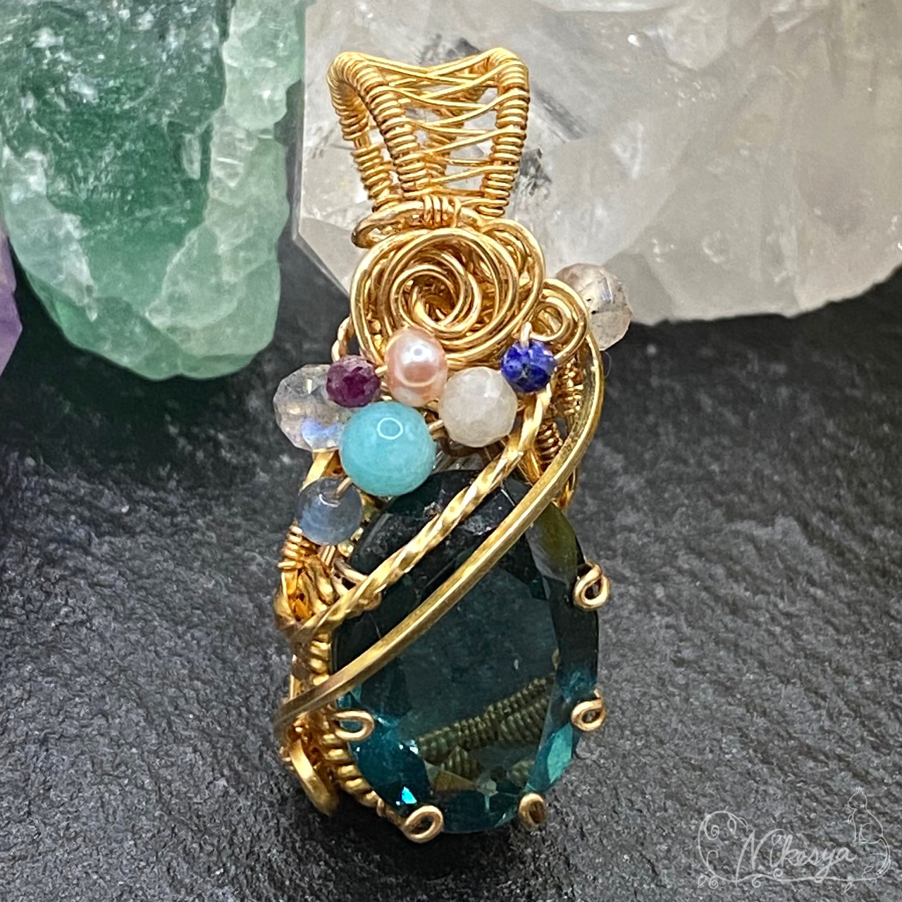 ロンドンブルートパーズ London Blue Topaz(Lab作成)のPT【ワイヤーアクセサリー】【送料無料】