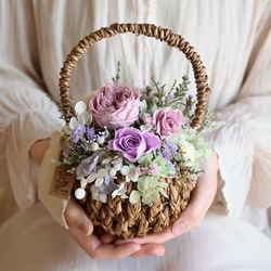 HANDMADE プリザーブドフラワーアレンジメント 花籠 薔薇