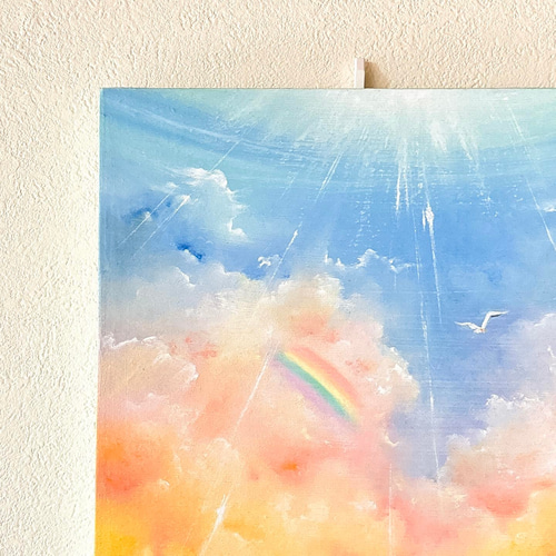 Earth【原画】明るい光の射す方へ〜虹とカモメ(チョークアート.オイル