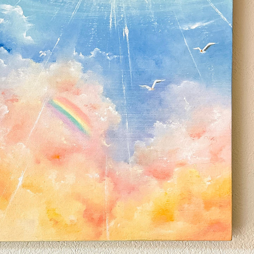 Earth【原画】明るい光の射す方へ〜虹とカモメ(チョークアート.オイル