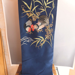 名古屋帯　アンティーク　ツバメ　トンボ　おしゃれ　刺繍　美品 野菊と鳥＊刺繍 鳥 繻子 秋 花 アンティーク名古屋帯 A882