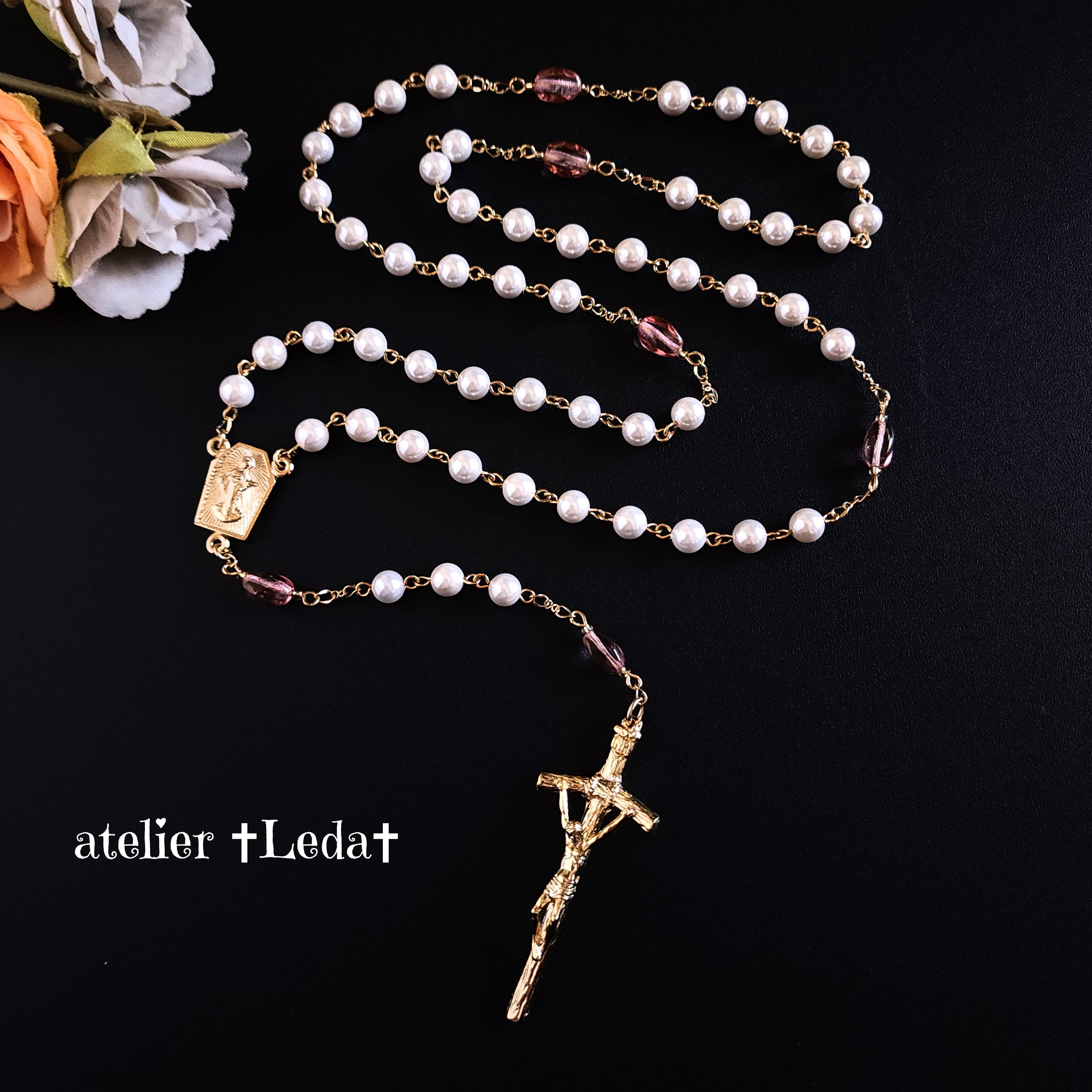 ☆天然シェルパール ロザリオ☆ - Gold ver. -