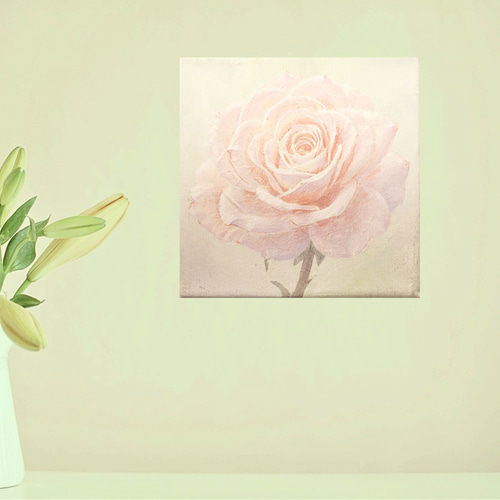 原画 バラ 幸せになる 15㎝角 アクリル画 手描き 淡いピンク色 シック
